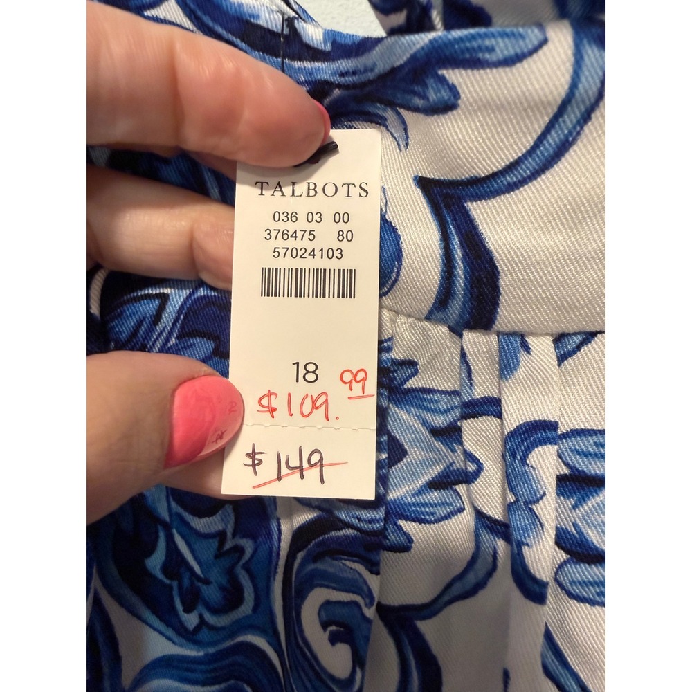 Talbots Blue White Medallion Halter Sheath Dress Tile Print Size 18 NWT 57024103 - Picture 3 of 4